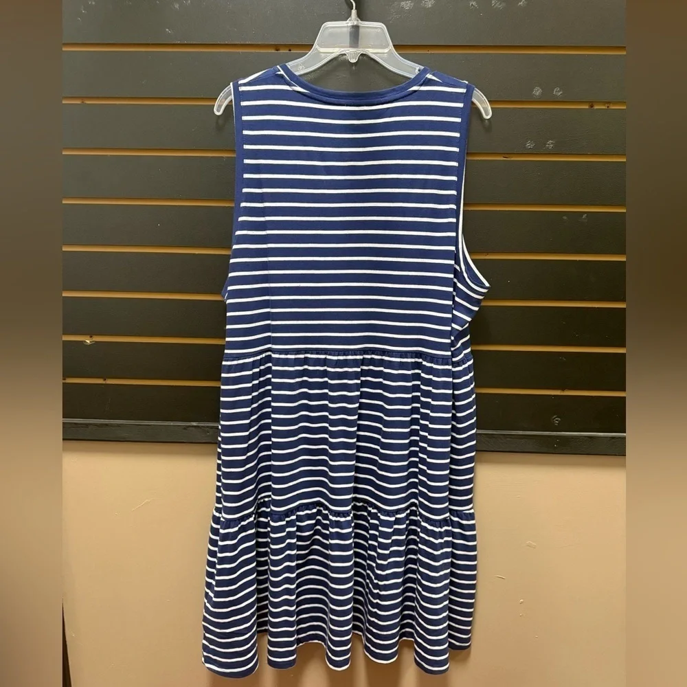 NWT J.Crew Blue & White Striped Sleeveless Midi Dress Size XL
